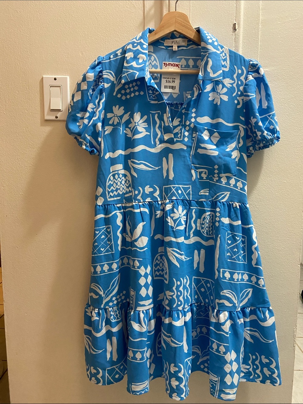 mine Bright Blue Dress with White Graphic Print